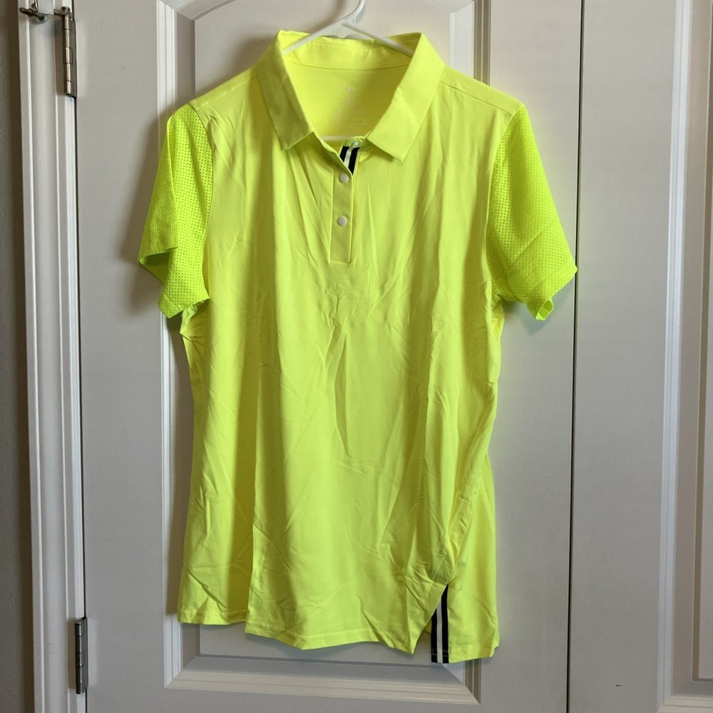Bright Performance Polo Shirt Women Medium Yellow New Mesh Sleeve C1171